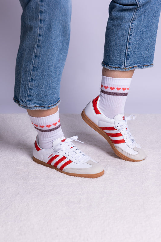 Glitzersocken Herzchenkette - rot