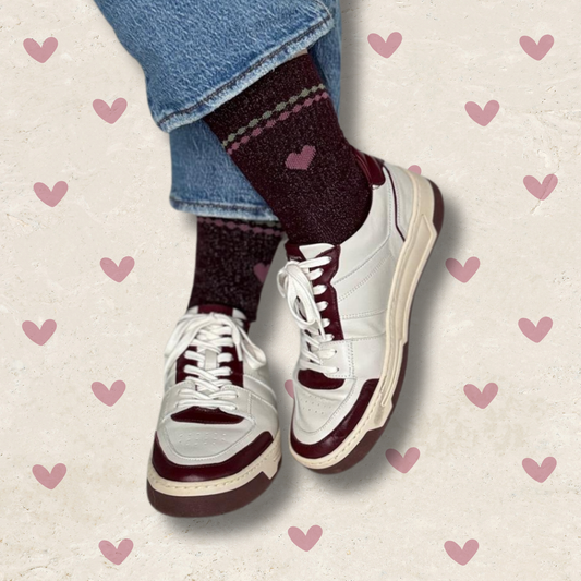 Glitzersocke Perla Herz Plum