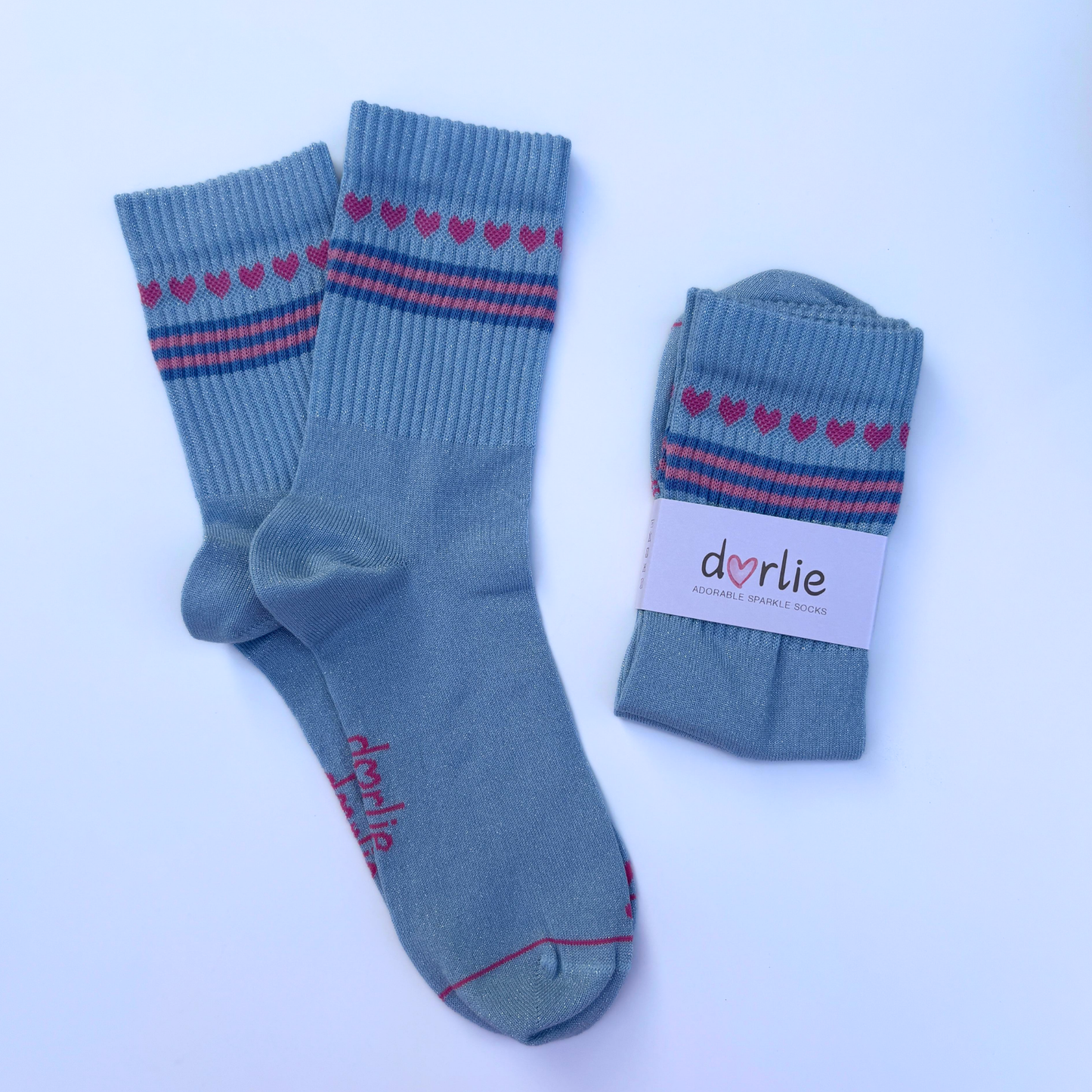 Socke Herzchenkette glitter light blue