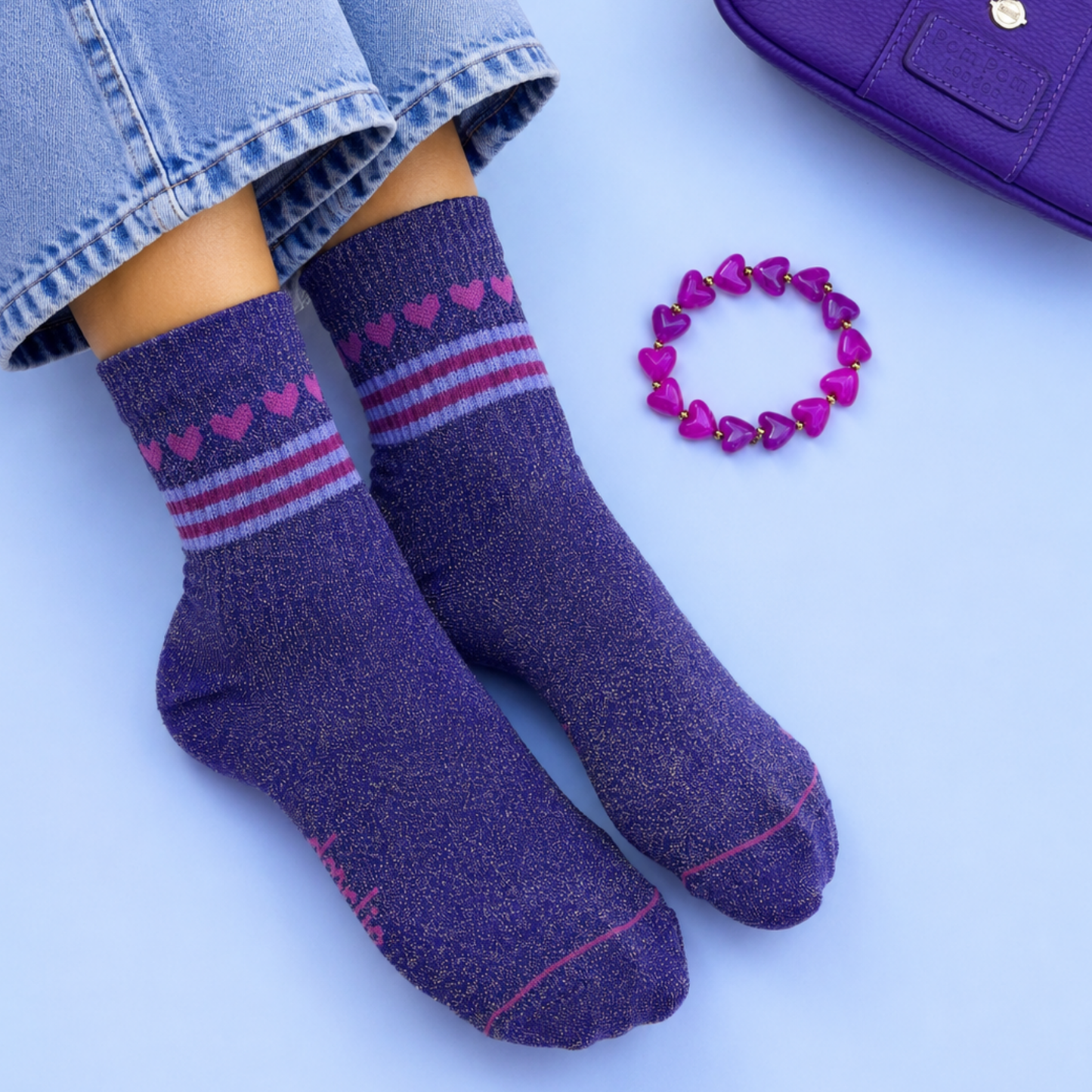 Socke Herzchenkette glitter purple