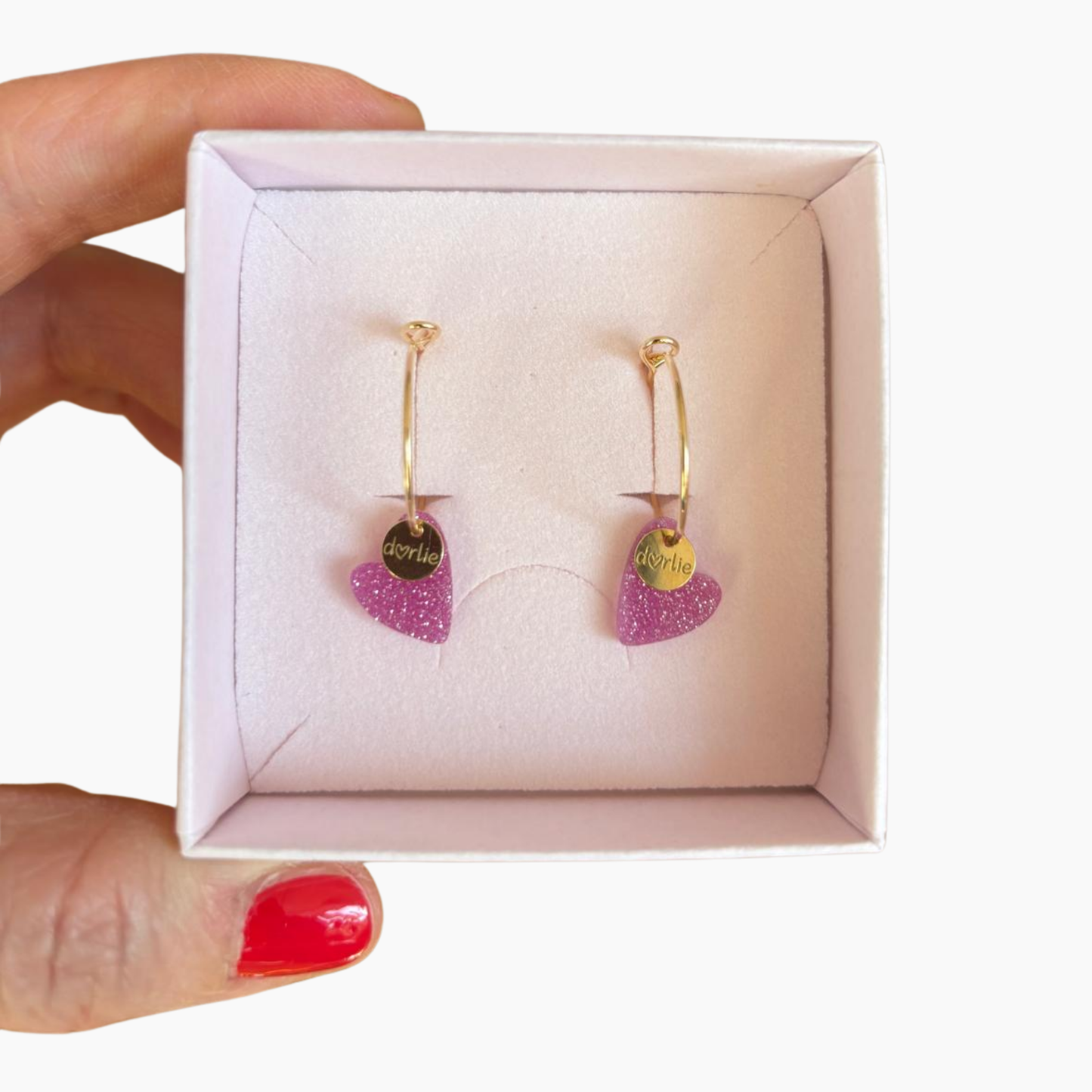 Creole Little Heart glitter pink