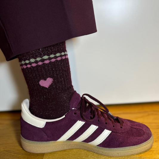 Glitzersocke Perla Herz Plum