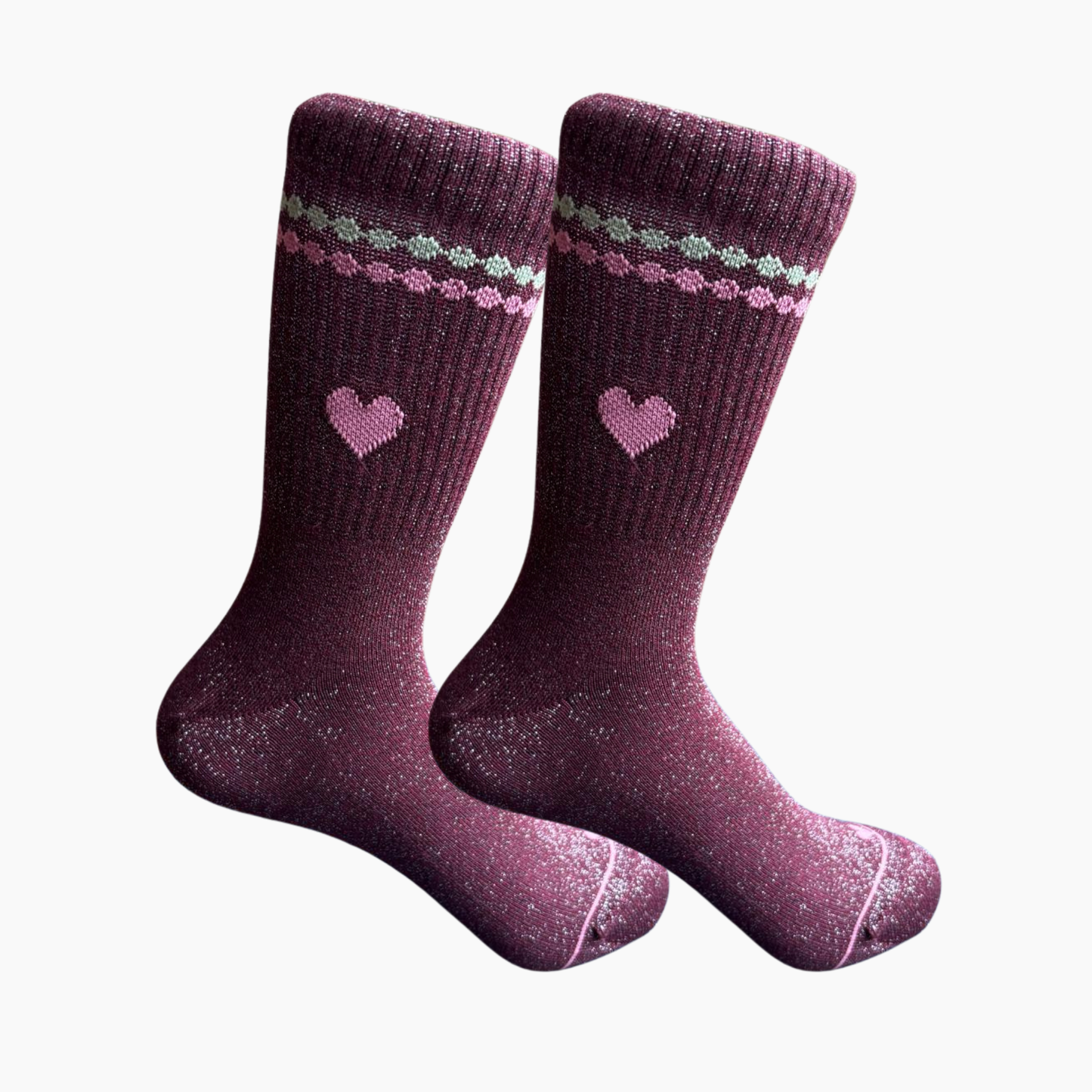 Glitzersocke Perla Herz Plum