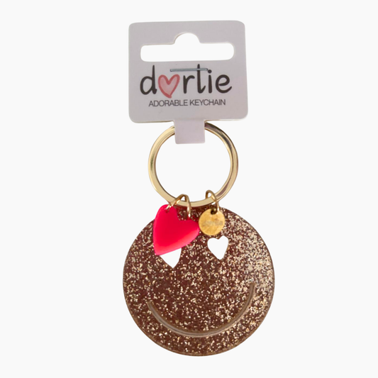 Schlüsselanhänger Smiley Glitter gold