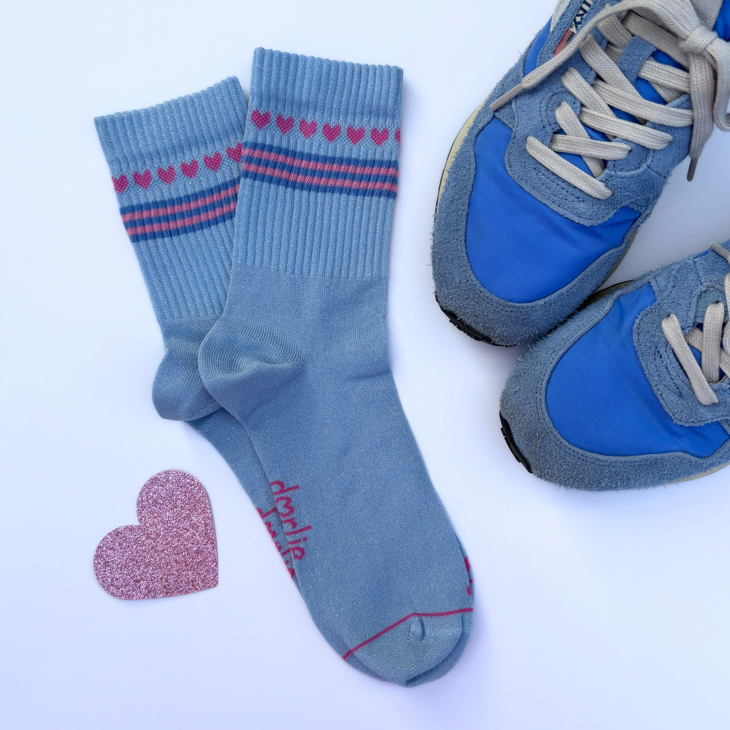 Socke Herzchenkette  glitter light blue