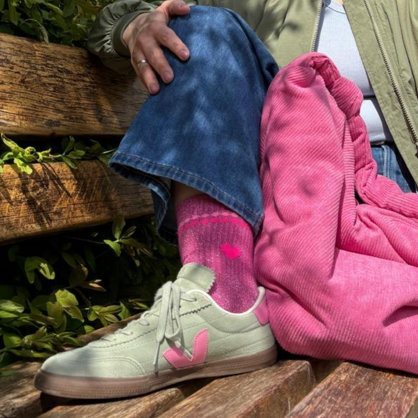 Glitzersocke Perla Herz Pink