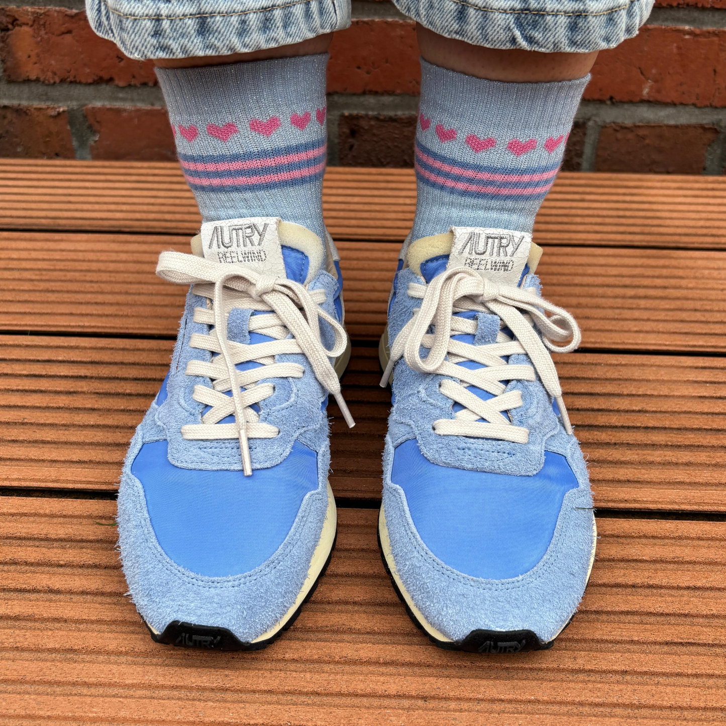 Socke Herzchenkette  glitter light blue