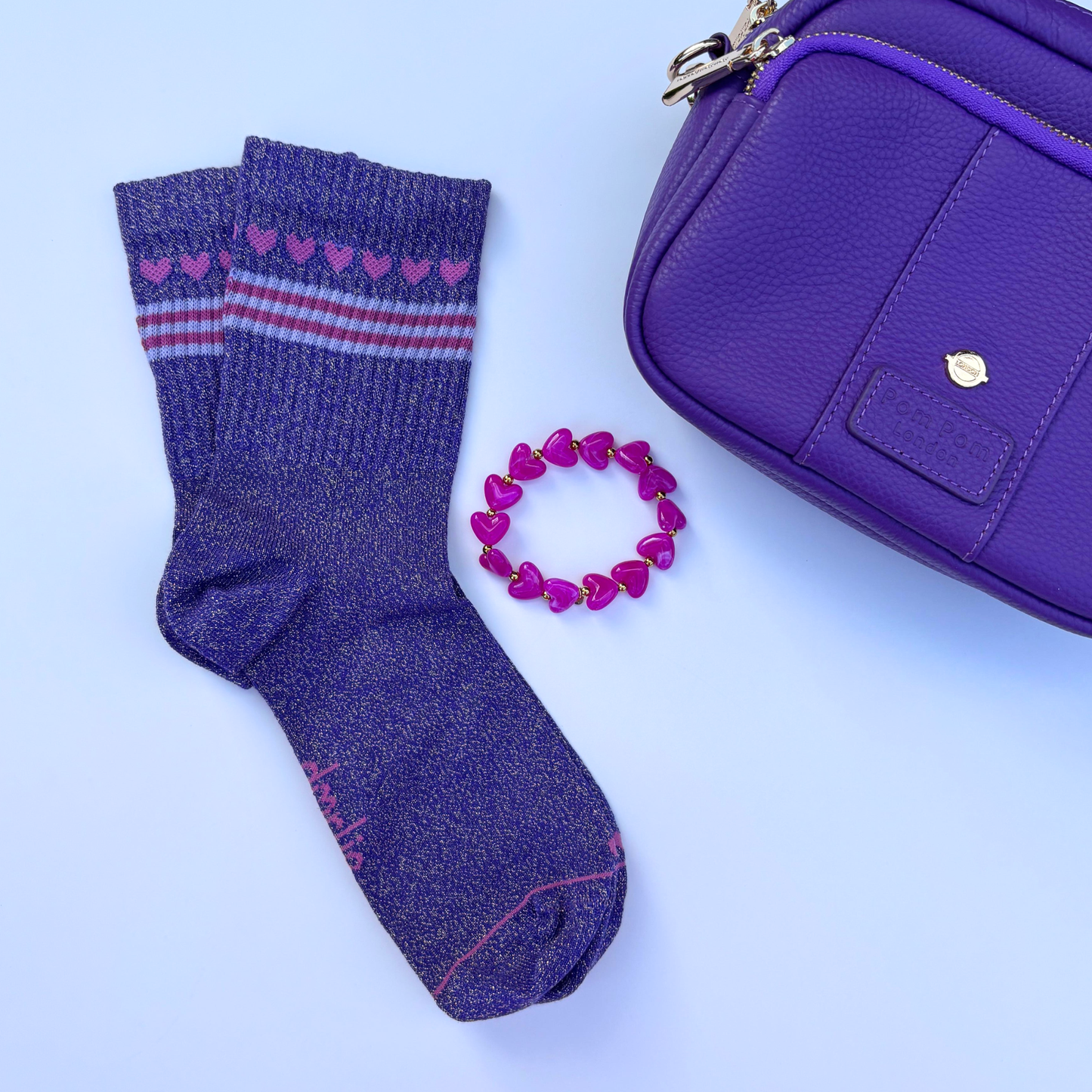 Socke Herzchenkette  glitter purple