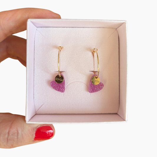 Creole Little Heart glitter pink